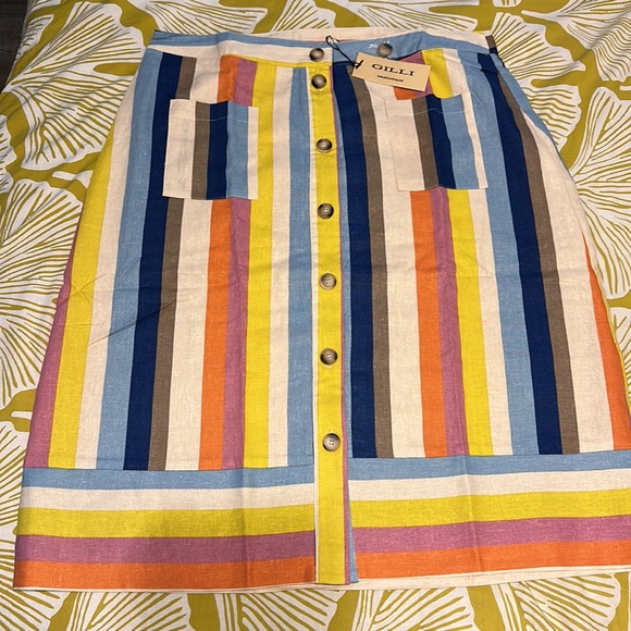 Plus Size Gilli Multi-Color Rainbow Strip Button Down Skirt with Pockets - Picture 6 of 8